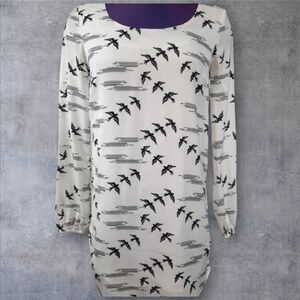 Madison Square Bird Long Sleeve Shirt Dress Black and White Size XS Women's T19